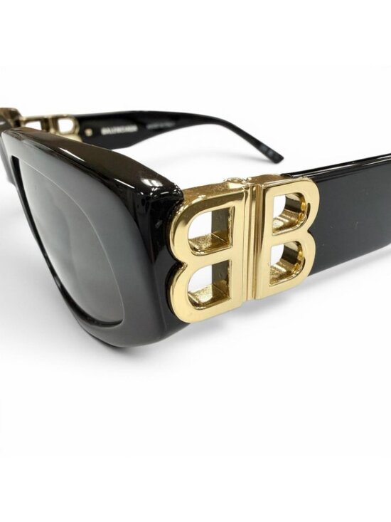 Balenciaga Side Logo Eyewear Sunglasses Black Gold 53 Demo Lens